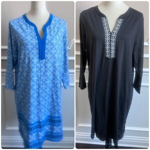 Lands' End Blue Patterned & Black Women's Rash Guard Tunics/Dress /UPF 50/ Large